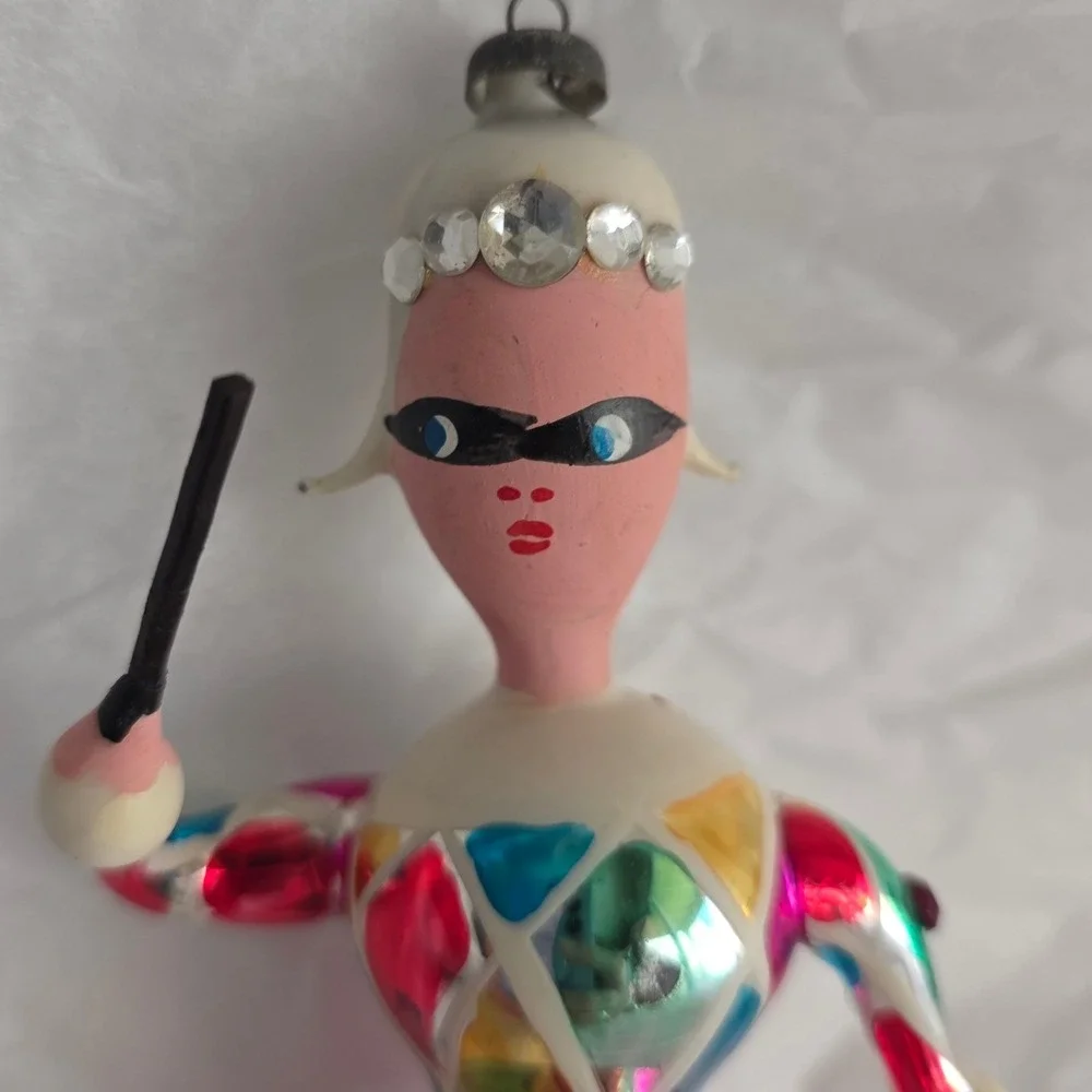 Vintage De Carlini Italian Blown Glass Harlequin Jester Christmas Ornament READ